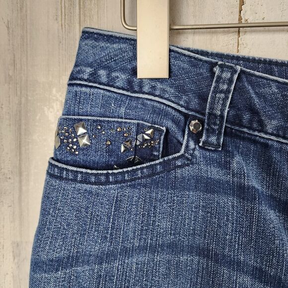 Cache Studded Straight Leg Jeans Blue Size 10 - Picture 5 of 10